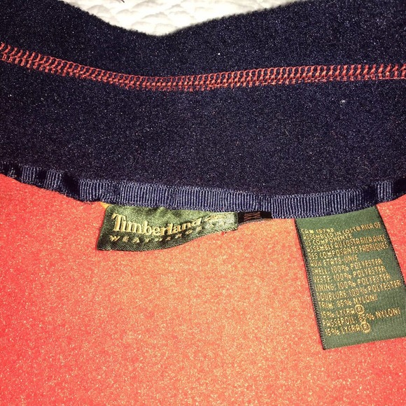 Timberland Weathergear Mens XXL Polartec Fleece Orange Navy Trim Full Zip Vest - Picture 3 of 9